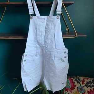 Distressed White Denim Shortalls